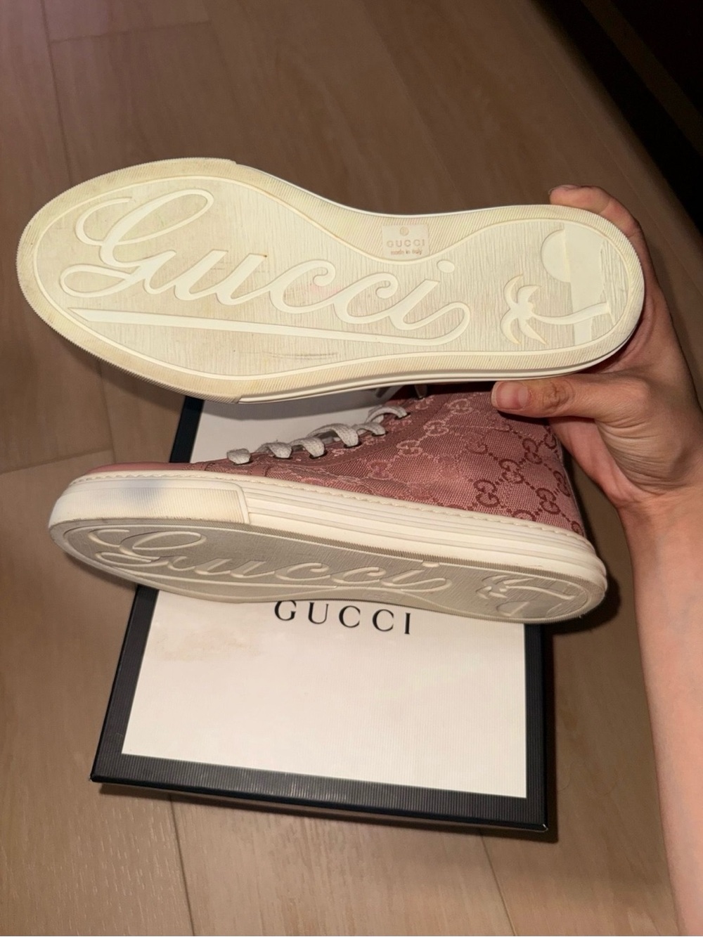 Gucci Pink GG Monogram High-Top Sneakers